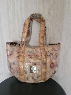 Women's Beige & Gold Unique Japanese Vinyl Baby Bag Tote Purse by Crystal Ball